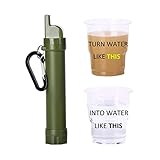 Moanyt Multifunktions Wasserfilter Strohhalm - 4 in 1 Wasserreiniger mit Karabiner Kompass Survival Whistle und Survival Mirror für Camping, Wandern, Rucksackreisen, Notfall