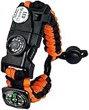 Survival Armband Kit Einstellbar mit Feuerstein-Feuerstarter + Kompass + Thermometer + Pfeife + Regenschirm Seil + LED LICHT + Multi-Tool + Kartenleser, zum Wandern Camping Outdoor-Aktivitäten YMIK