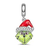 La Menars Schneemann und Weihnachtsmütze Sterling Silber Charm funkelnder Weihnachtsbaum baumeln Anhänger, Mädchen Perlen Geschenke für Frauen Armband Halskette