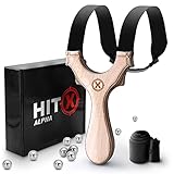 HITX® Zwille Steinschleuder Profi für Jagd - Slingshot Schleuder für Jede Handgröße - Katapult mit starkem Gummiband - Schleuder Zwille mit 100 Stahlkugeln und Bundle Set