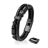 SERASAR Lederarmband Herren Schwarz 23cm - Armband Herren Männer-Armband Leder-Armreif Herren-Lederband Herrenschmuck Armkette Flecht-Armband Leder-Wickelarmband Leder-Kette Men Leather Bracelet Ihn