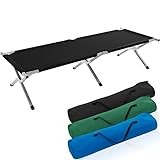 TRESKO XXL Campingbett Feldbett 190 x 64 x 44 cm Metallrohr - Belastbarkeit bis 150kg - in verschiedenen Farben (Schwarz)