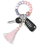 Senidea Schlüsselanhänger Elastisches Armband für Damen Frauen, Silikon Perlen Schlüsselanhänger Keychain Schlüsselbund, Auto Schlüsselanhänger Rosa