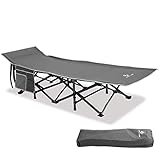 ALPHA CAMP Campingbett faltbar XL leicht mit Seitentasche, Feldbett klappbar Aluminium bis 250 kg, mit Transporttasche Ideal für Camping, Reisen, Indoor, Outdoor, Strand und Garten, 190*67cm, grau