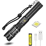 6000 Lumen Super Hell XHP50 LED Taschenlampe Wiederaufladbar, Zoombar 5 Modi Taktische Taschenlampe Wasserdichte Taschenlampe mit Power Display & Power Bank Funktion für Camping