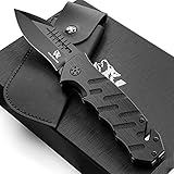 Wolfgangs AUXILUM Zweihand Rettungsmesser aus feinem 440C Stahl - LEGAL in Deutschland zu führen - Mutifunktions Zweihand Klappmesser Outdoor - 3 in 1 Outdoor Messer mit Gurtschneider und Glasbrecher