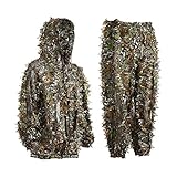 Ghillie Suit, Jagdbekleidung Herren Set, Tarnkleidung Herren Camouflage, Tarnanzug Jagd Wald, Tarnanzug Militär Ghillie Anzug Kinder Damen Herren Jagdhose Jagdjacke Set (Erwachsene-Blätter, L)