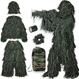 PELLOR 3D Ghillie Tarnanzug, 6 Stück Set Tactics Jagdbekleidung Scharfschützenanzug, Selbsthaftend Wiederverwendbare Dschungel Ghillie Suit Woodland Camouflage Anzug Kleidung Für Jagd Verdeckt Zubehör